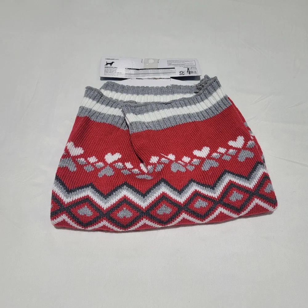 Spoiled Pooch Dog Sweater Animal Graphic Print Hearts Stripe Size Medium Cozy
